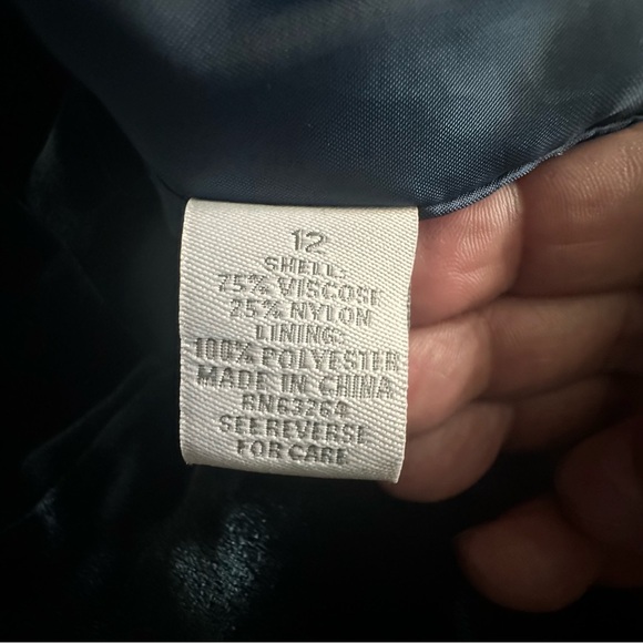 Dressbarn Womens Velvet Blazer Mandarin Collar Button Front Size 12 Navy Blue - Picture 4 of 7